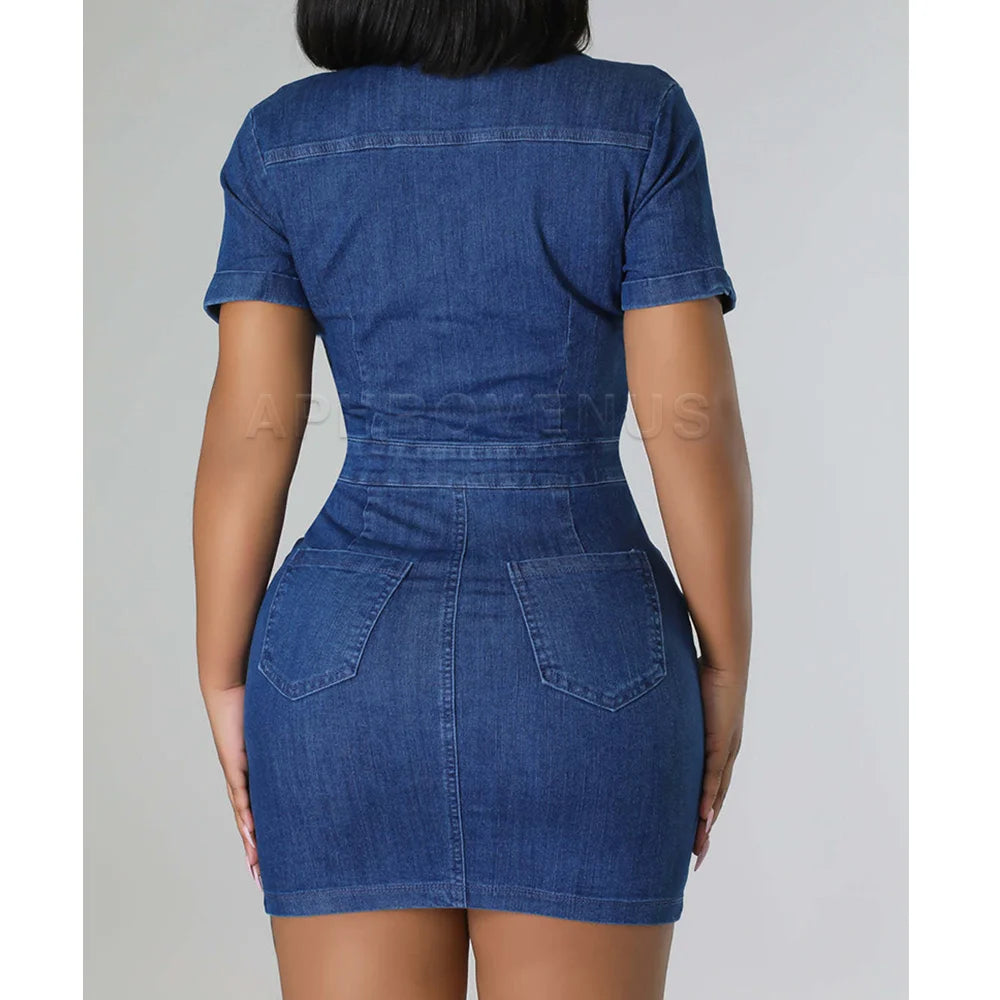 Summer Women Denim Mini Party Dresses Cowboy Clothing Lady Sexy Vintage Casual High Street Y2K Style Dress