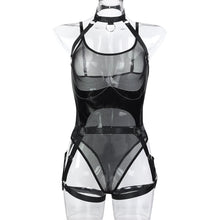 Load image into Gallery viewer, Bdsm Lingerie Mesh Bodysuit With Leather Halter Harness Bondage Porn Fantasy Clothing Naked Babydoll Erotic Costume
