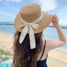 Load image into Gallery viewer, Bow Ribbon Straw Cover Cap Women Wide Brim Soft Top Sun Protection Hat Summer Sunshade Visors
