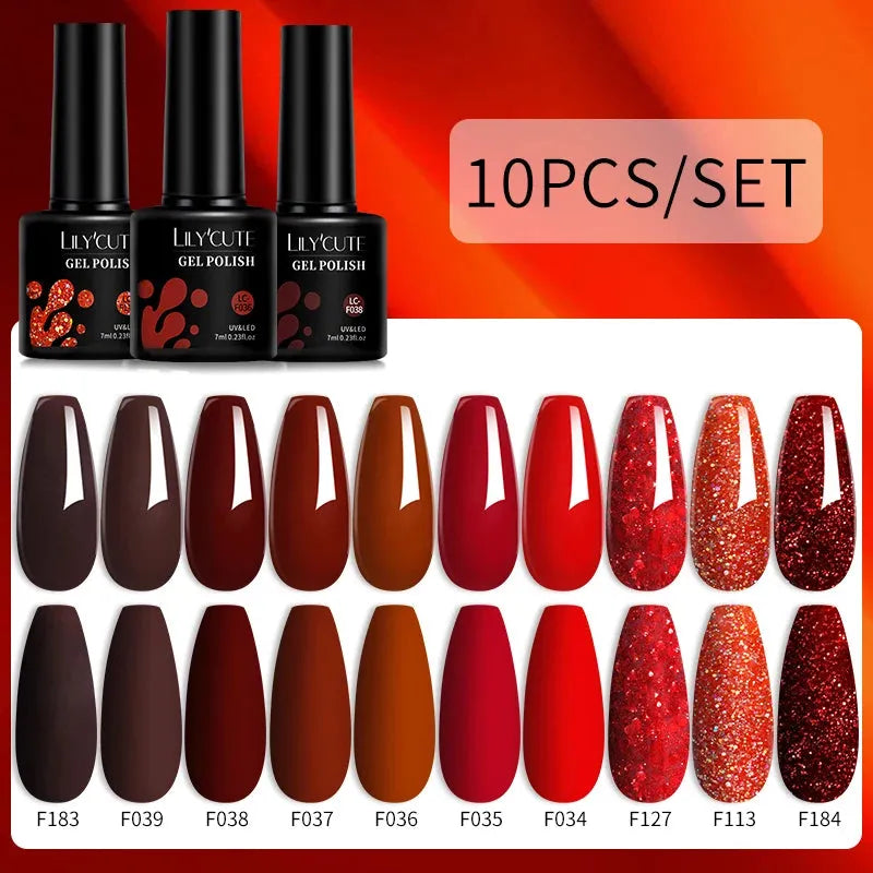 10PCS/Set Gel Nail Polish Brown Earth Coffee Color Series Gel Semi Permanent UV LED Gel Nail Art Soak Off Nail Gel Set - Shop & Buy