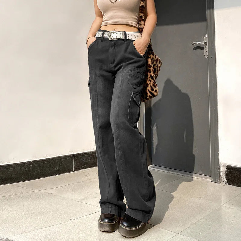 New Street High Waist Straight Leg Casual Jeans with Irregular Pockets Work Clothes Floor Towers  Dad's Pants