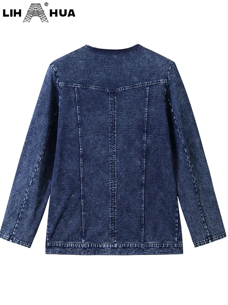 Women's Plus Size Denim Jacket Fall Casual Fashion Zipper Jacket High Stretch Cotton Knitted Denim - Shop & Buy