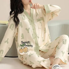 Load image into Gallery viewer, Japanese Kimono Autumn Winter Women Pajamas Sets Faux Cotton Long Sleeves Homesuits
