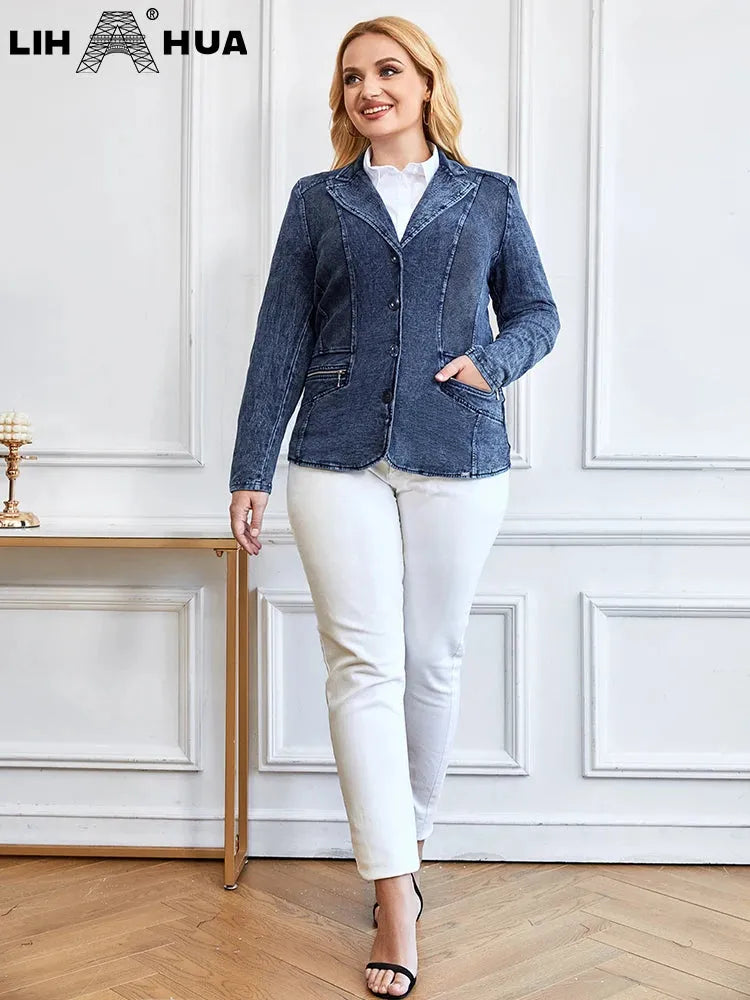 Women's Plus Size Denim Suit Autumn Chic Elegant Suit For Chubby Women Knitted Cotton Suit - Shop & Buy