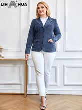 Load image into Gallery viewer, Women&#39;s Plus Size Denim Suit Autumn Chic Elegant Suit For Chubby Women Knitted Cotton Suit
