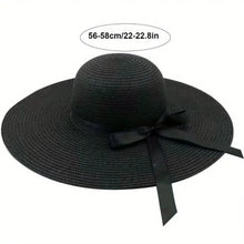 Load image into Gallery viewer, Summer Sunscreen Straw Big Brim Bow Ribbon Hat Solid Handmade Fisherman Hat
