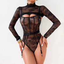 Load image into Gallery viewer, Hot New Sexy See-Through Lace Suspenders Row Of Buttons Can Be Open Gear Jumpsuit Pullover Corset Set
