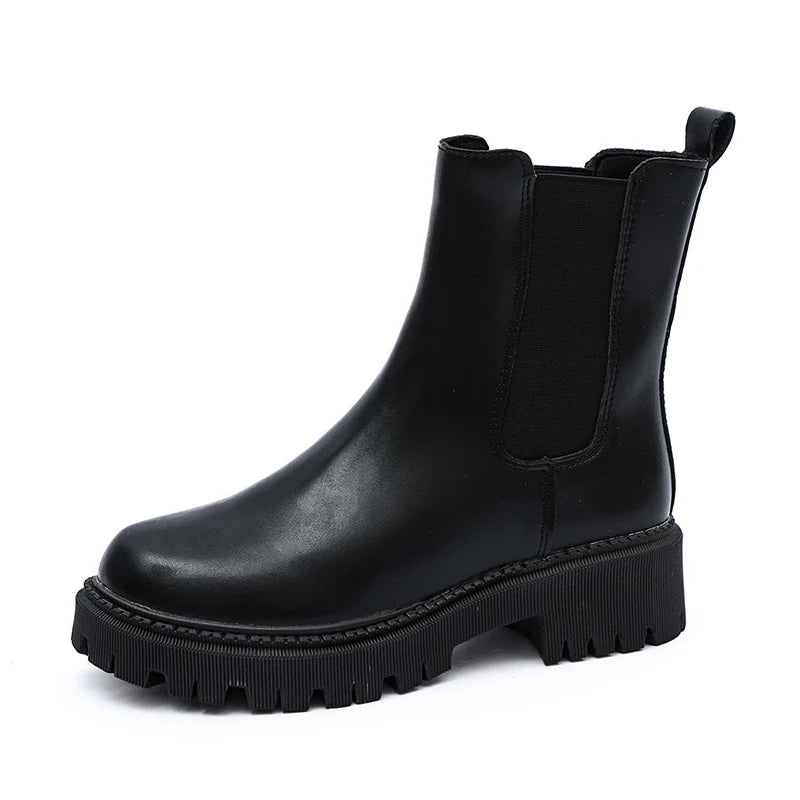 Women's Platform Black Chelsea Boots Fashion Round Toe Elastic Slip On Short Boots - Shop & Buy