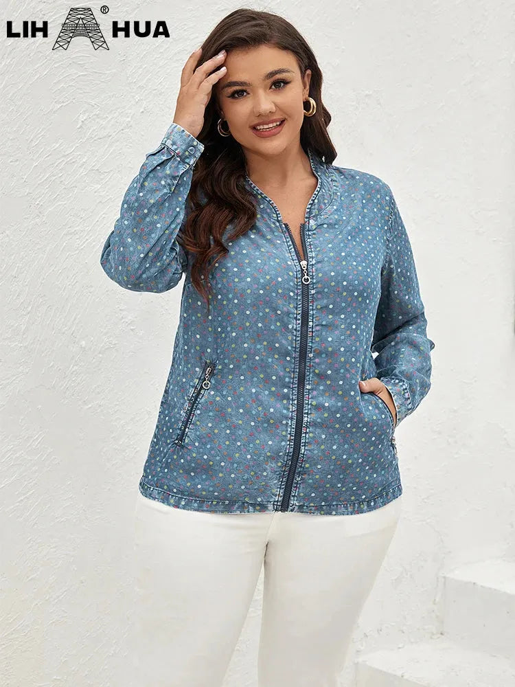 Women's Plus Size Denim Jacket Autumn Chic Elegant Jacket For Chubby Women Cotton Woven Jacket - Shop & Buy