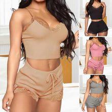 Load image into Gallery viewer, 2 Pcs/Set Fabulous Sleeveless Lady Night Clothes Patchwork Women Pajamas Set
