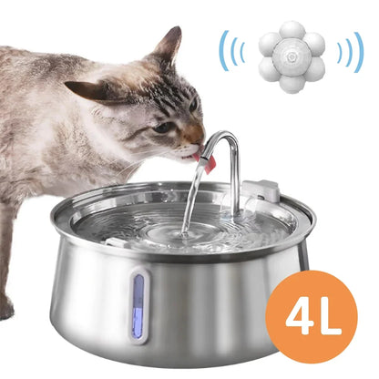 4L Cat Drinking Fountain Automatic Stainless Steel Pet Cats Water Dispenser Ultra-quiet Pump Drink Foutain For Multiple Pets