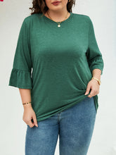 Load image into Gallery viewer, Plus Size Casual Top, Women&#39;s Plus Solid Bell Sleeve Round Neck Slight Stretch Top
