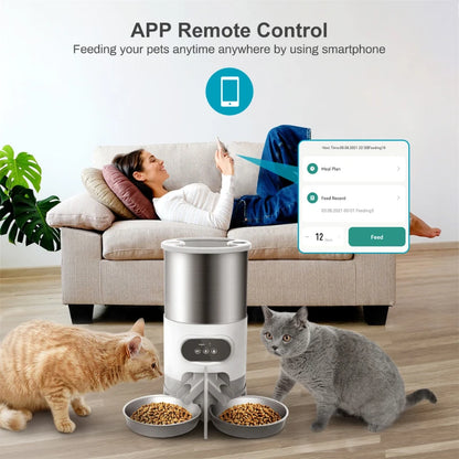 Smart APP Cat Feeder Cat Timing Feeder With Double Meal Pet Dog Food Automatic Dispenser Suitable Small Cats Dogs Remote Feeding