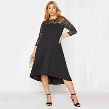 Load image into Gallery viewer, Plus Size 3/4 Lace Sleeve Spring Autumn Elegant Party Dress Women Black Flt Flare Midi Dress Large Size
