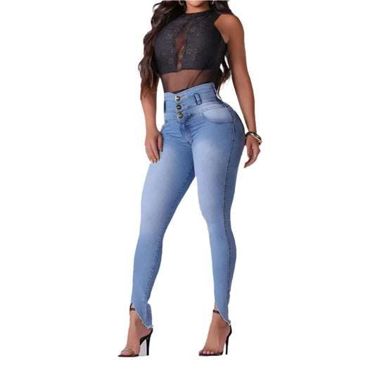 Fashion High-quality Women Jeans Mid-waist Stretch Slim-fit Denim Trousers Shaping Butt Lift Jeans