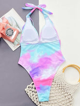 Load image into Gallery viewer, Sexy Purple Tie Dye One Piece Swimsuit Women Halter V Neck Push Up Backless Micro Swimwear
