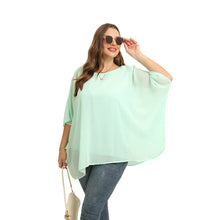 Load image into Gallery viewer, Womens Plus Size Elegant Summer Blouse Batwing Sleeve Oversized Chiffon Blouse Scoop Neck Large Size Casual Tunic Top Shirt 4XL
