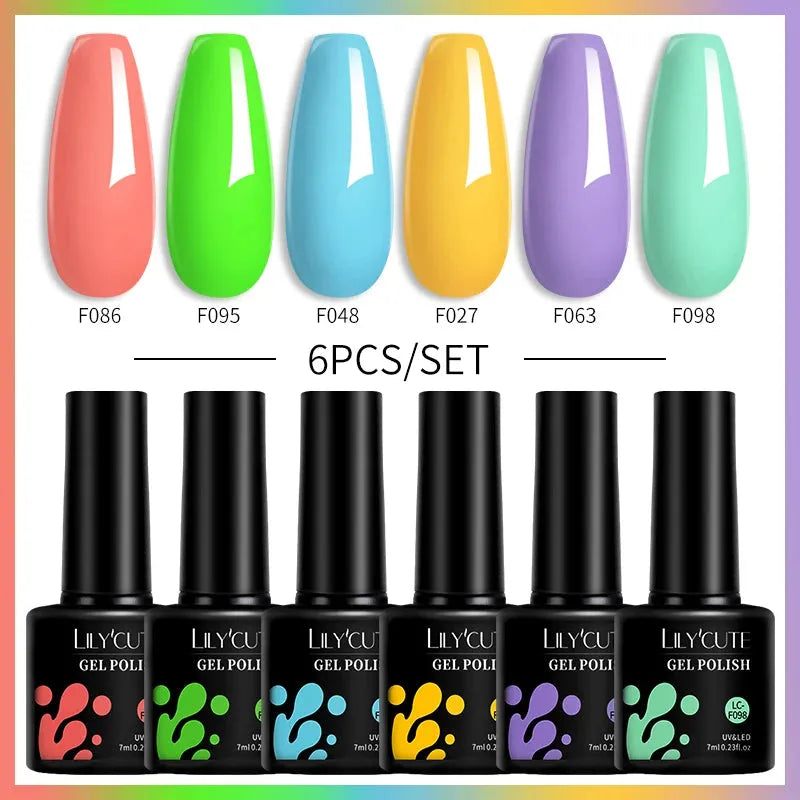 6Pcs/Set Macaron Color Gel Nail Polish Set Kit Spring 6 Colors UV LED Nail Art Gel Vernis Semi Permanent Base Top Coat - Shop & Buy