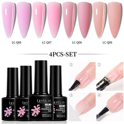 4PCs/Set Nail Extension UV Nail Gels Set Clear Nude Semi-permanent Quick Extension Set Nail Art Acrylic Gel Polish - Shop & Buy