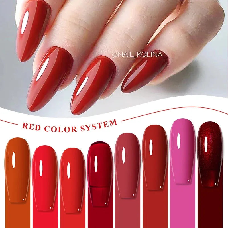 6PCS/Set Red Gel Nail Polish Set Glitter Sequins Semi Permanent Base Matte Top Coat Soak Off LED UV Nail Art Gel Varnish - Shop & Buy