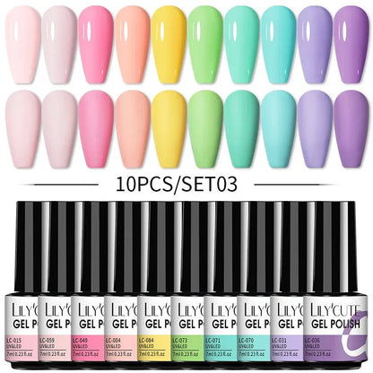 10Pcs/Set Nail Gel Polish Pink Glitter Scheme Popular Spring Colors Semi Permanent Soak Off UV LED Nail Art Gel Kit - Shop & Buy