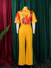 Load image into Gallery viewer, Women Two Pieces Set Printed Blouses Shirts Vintage Bow Collar with High Waist Pants
