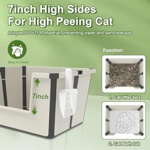 Tall Open Top Cat Litter Box with High Sides and Scoop Portable and Foldable Large Size for Multiple Cats or Big Cat Home Use