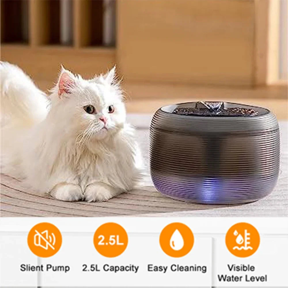 Pet Automatic Water Fountain With LED Light Ultra Silent Pet Drinking Water Fountain USB Cats Electric Mute 2.5L Pet Water Feeder