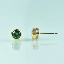 Load image into Gallery viewer, Dark Emerald CZ  Stud Earrings Minimalist Dainty Birthstone Post Earrings in 925 Sterling Silver Bridesmaid Gifts
