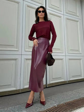 Load image into Gallery viewer, New Vintage Wine Red Pu Leather Skirt Women Elegant Bodycon High Waist Long Skirts
