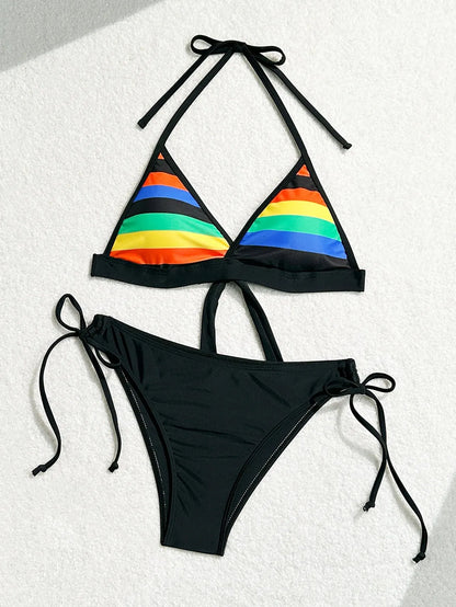 Women's Rainbow Color Bikini Set Sexy Beach Vacation Backless 2 Piece Swimsuit - Shop & Buy