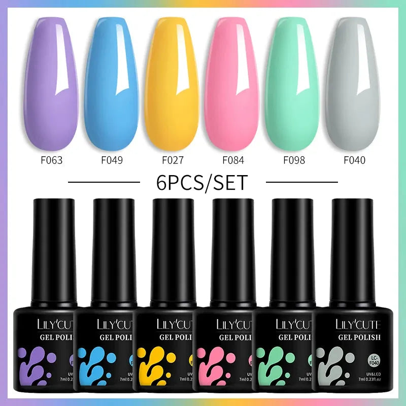 6Pcs/Set Fluorescent Neon Colors Gel Nail Polish Set Vernis Semi Permanent Soak Off UV Nail Art Gel for Home Nails DIY - Shop & Buy