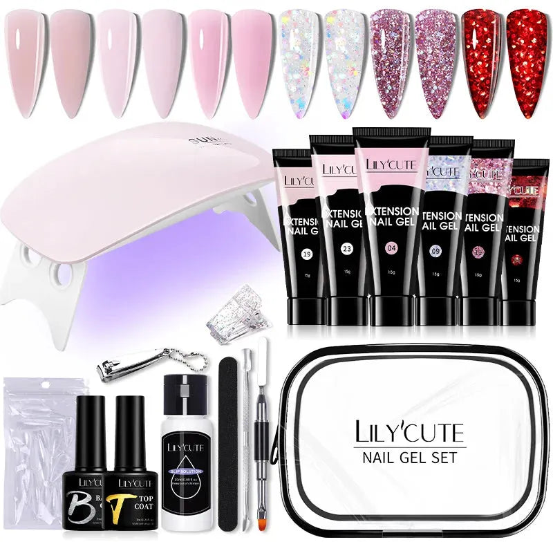 15ML Manicure Set Quick Nail Extension Gel With 6W UV Lamp Dryer Finger Extend Mold Slip Solution Nail Art Tools Kit - Shop & Buy