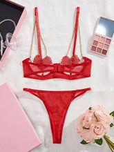 Load image into Gallery viewer, Heart Erotic Lingerie Onlyfans Kit Rhinestone Balcony Bra Bilizna Set Sissy Red Romantic
