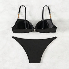 Load image into Gallery viewer, Solid Color Women&#39;s Black Two Piece Swimsuit Pearl Accessories Sexy Bikini Set V-neck Suspender Backless Beach Vacation Swimwear
