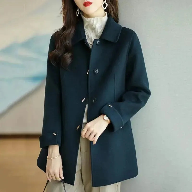 Woolen Coat Women Jacket Windbreakers Overcoat Loose Fashion Office Lady Single Breasted Pocket Warmth Autumn Winter Topcoat - Shop & Buy