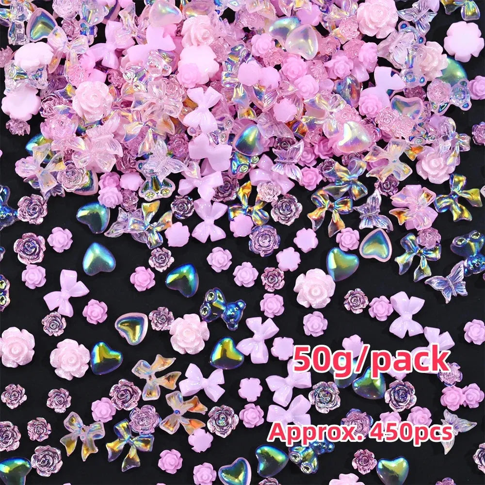 500-600pcs Bow Flower Nail Art Resin Decorations Mix Shapes Nail Charms Press on Manicure Supplies - Shop & Buy