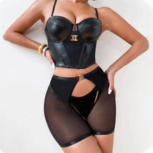 Load image into Gallery viewer, Women Lingerie Sexy Luxury Pornos Suit PU Leather See Through Fetish Underwear Erotic
