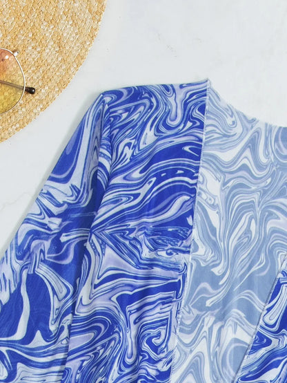 Women's 3 Pieces Swimsuit Blue and White Porcelain Print Long Sleeve Cover-ups Beach Bikini Set - Shop & Buy