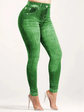 Load image into Gallery viewer, Plus Size Faux Denim Leggings with Chic Line Pattern Trendy High-Stretch Knit Pants
