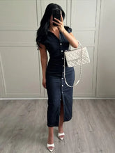 Load image into Gallery viewer, Fashion Lapel Single Breasted Denim Dress Women Elegant Pleated Sleeveless Long Dresses
