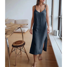 Load image into Gallery viewer, Muslin 100% Cotton Gauze Women&#39;S Dress Sexy Adjustable Strap Sleeveless Open Side Maix Long Dress
