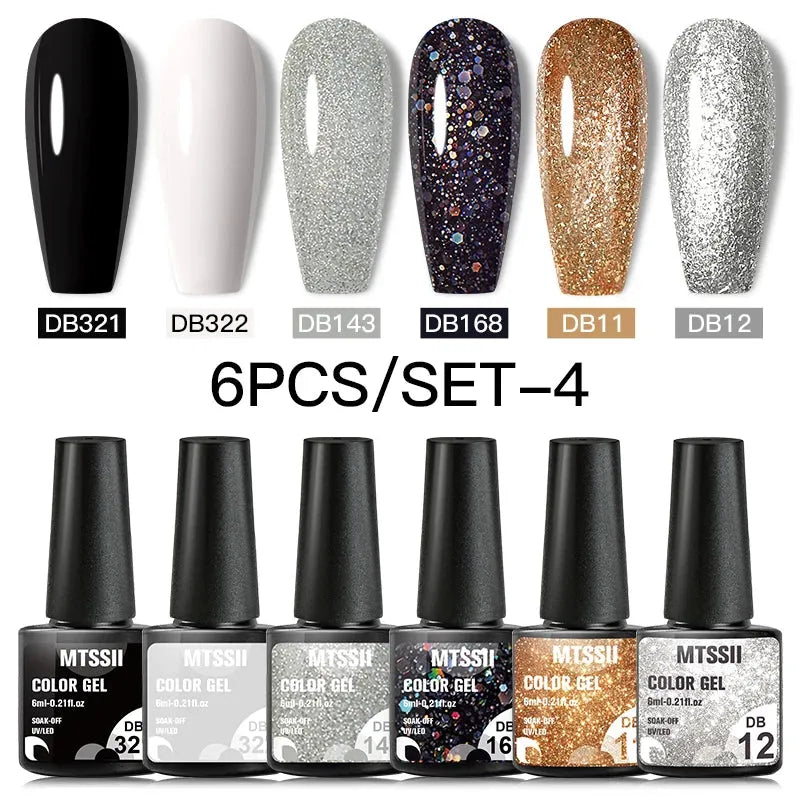 6PCS/SET Color Nail Gel Polish Set Kits  Base Top Coat  Varnish Soak Off UV Gel LED Semi Permanent All For Manicure Nail Art - Shop & Buy