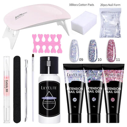 15ml Nail Extension Gel Set With 36W LED Lamp Tool Full Manicure Kit Finger Quick Extend Construction Hard Gel Varnish - Shop & Buy