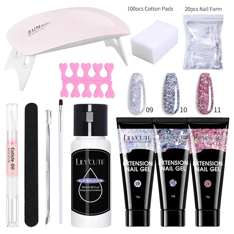 15ml Nail Extension Gel Set With UV Lamp Full Manicure Set Slip Solution Nail Art Quick Extension Gel Tool Set - Shop & Buy