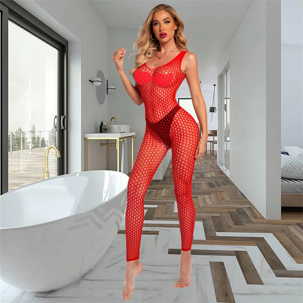 High Elasticity Bodysuits Sex Set Gift For Couple Ladies Sexy Mesh Fishnet Transparent Temptation Full Body Stockings Costume