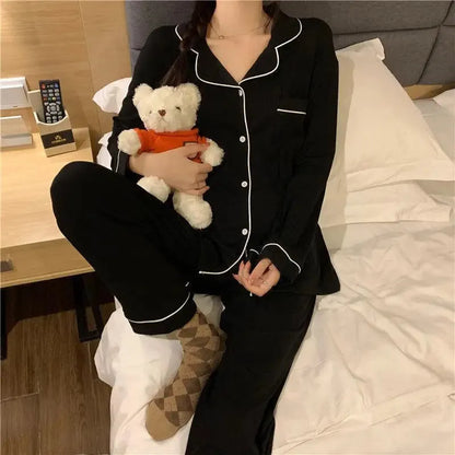 Women's Cute Pajamas Sets Autumn Winter Sleepwear Lady Long Sleeve Tops Pants 2 Pieses - Shop & Buy