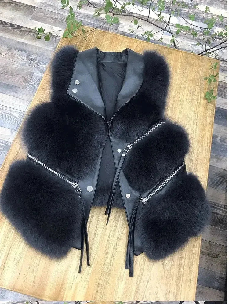 Women's Vest Short Fur Coat Slim Fit Fashion Autumn and Winter Splicing Jacket - Shop & Buy