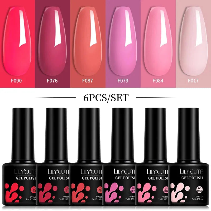 6Pcs/Set Macaron Color Gel Nail Polish Set Kit Spring 6 Colors UV LED Nail Art Gel Vernis Semi Permanent Base Top Coat - Shop & Buy