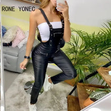 Load image into Gallery viewer, Women Elegant Solid Pu Leather Zipper Decor Overall Suspenders Jumpsuit
